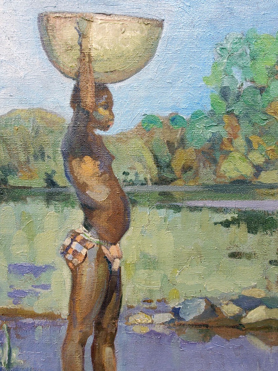 Oil On Canvas, Young African By Henri Dufaux-photo-3