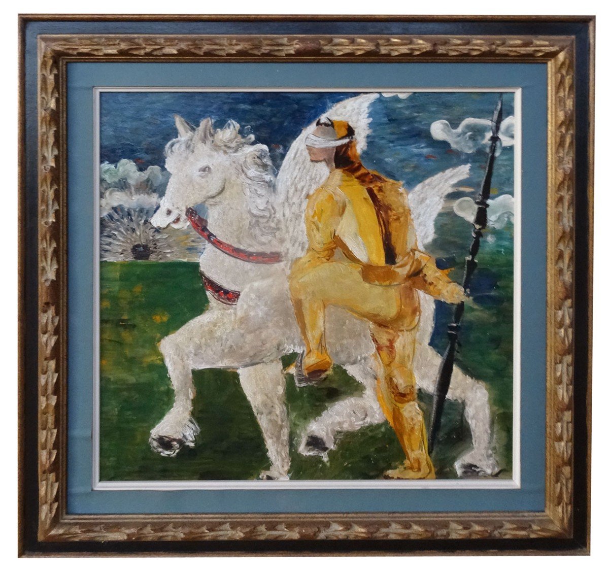 Oil On Cardboard, Mythological Scene With Horse, 20th