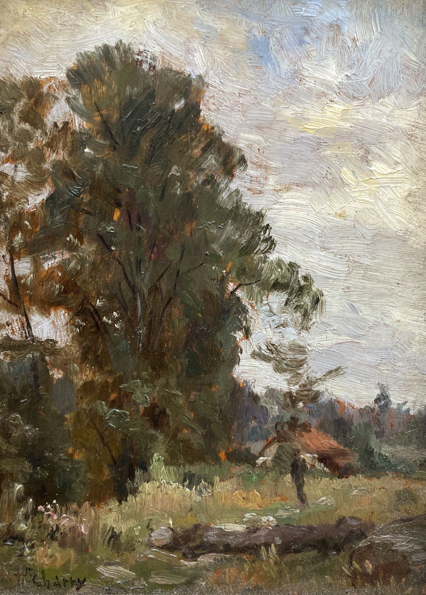 Oil On Panel, Country Landscape By Henry Charry-photo-2