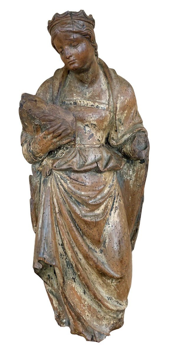 Vierge Ou Sainte En Bois Sculpté, époque 16ème-photo-2