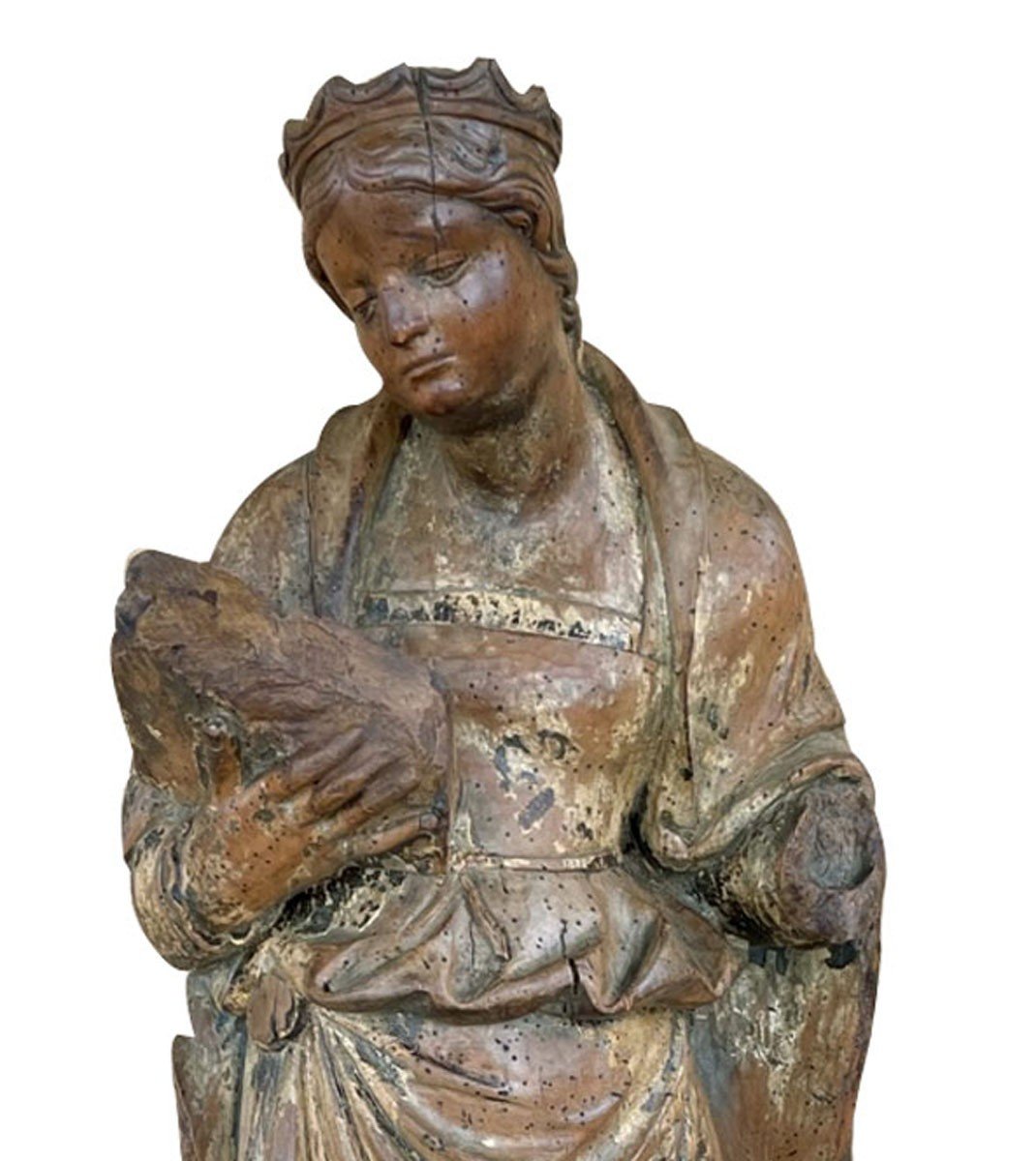 Vierge Ou Sainte En Bois Sculpté, époque 16ème-photo-3