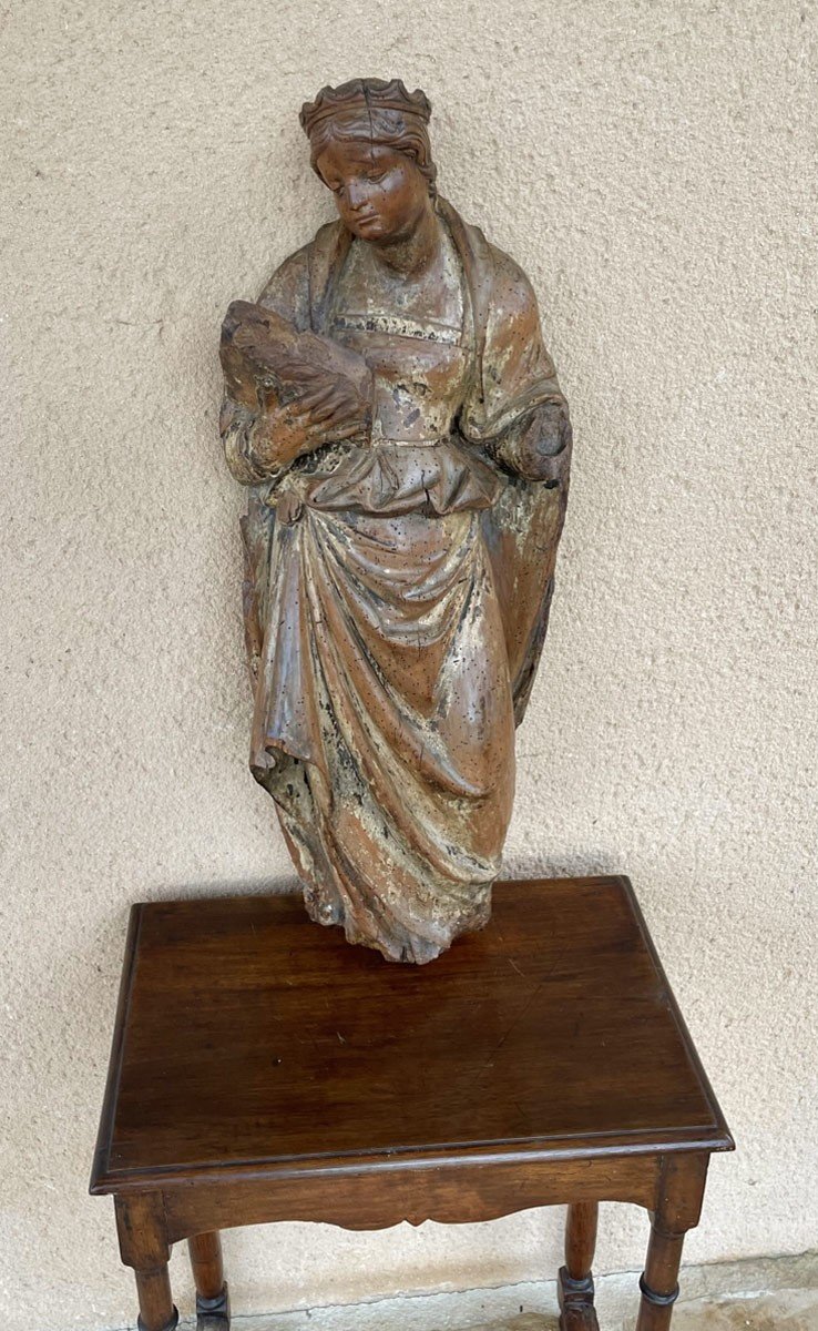 Vierge Ou Sainte En Bois Sculpté, époque 16ème-photo-4