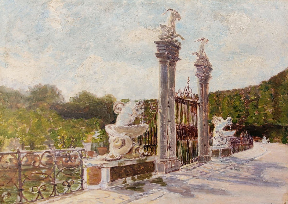 Oil On Wood, The Boboli Gardens In Florence By Joseph-felix Bouchor-photo-2