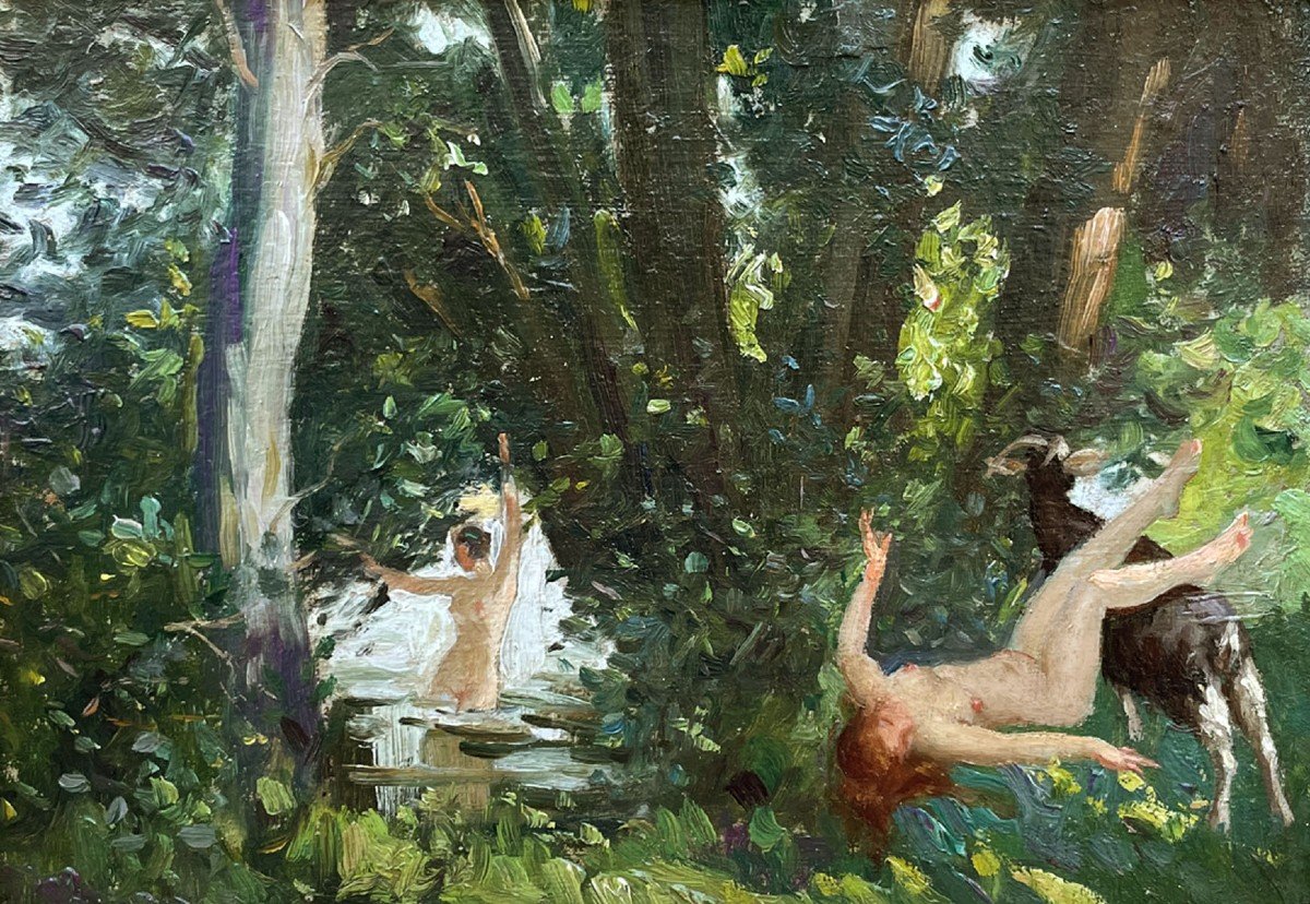 Huile Sur Carton, Baigneuse Dans La Nature Par André Pierre Lupiac-photo-2