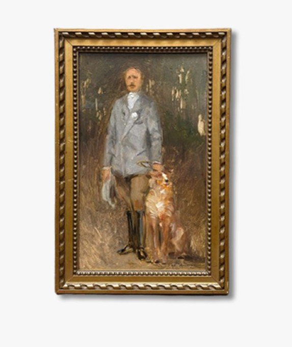 Une Huile Panneau Noble Avec Son Chien Par Gaston Hoffmann  