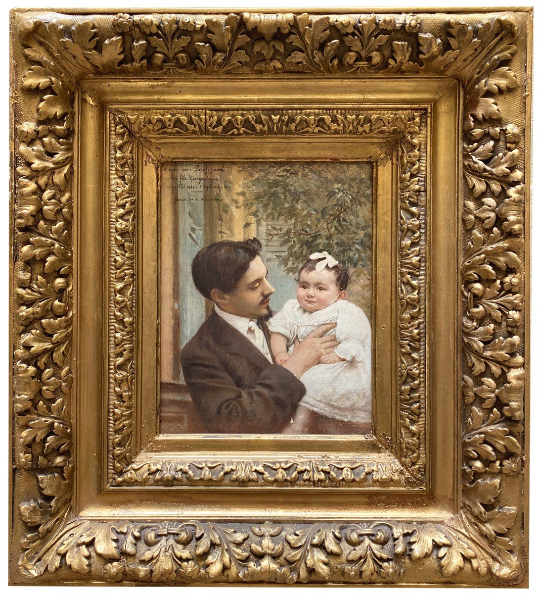 Huile Sur Toile, Portrait d'Un Père Et Son Fils par Emile Millochau