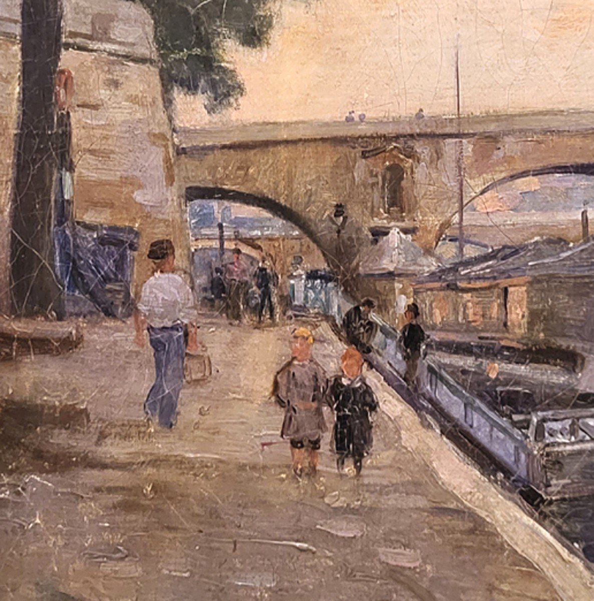 Oil On Canvas, Quai De Paris And The Louvre By Paul-léon-felix Schmitt-photo-4