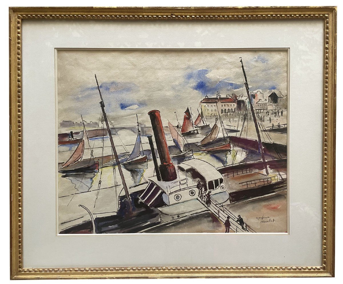 Aquarelle, Port d'Honfleur Par Elisée Maclet 