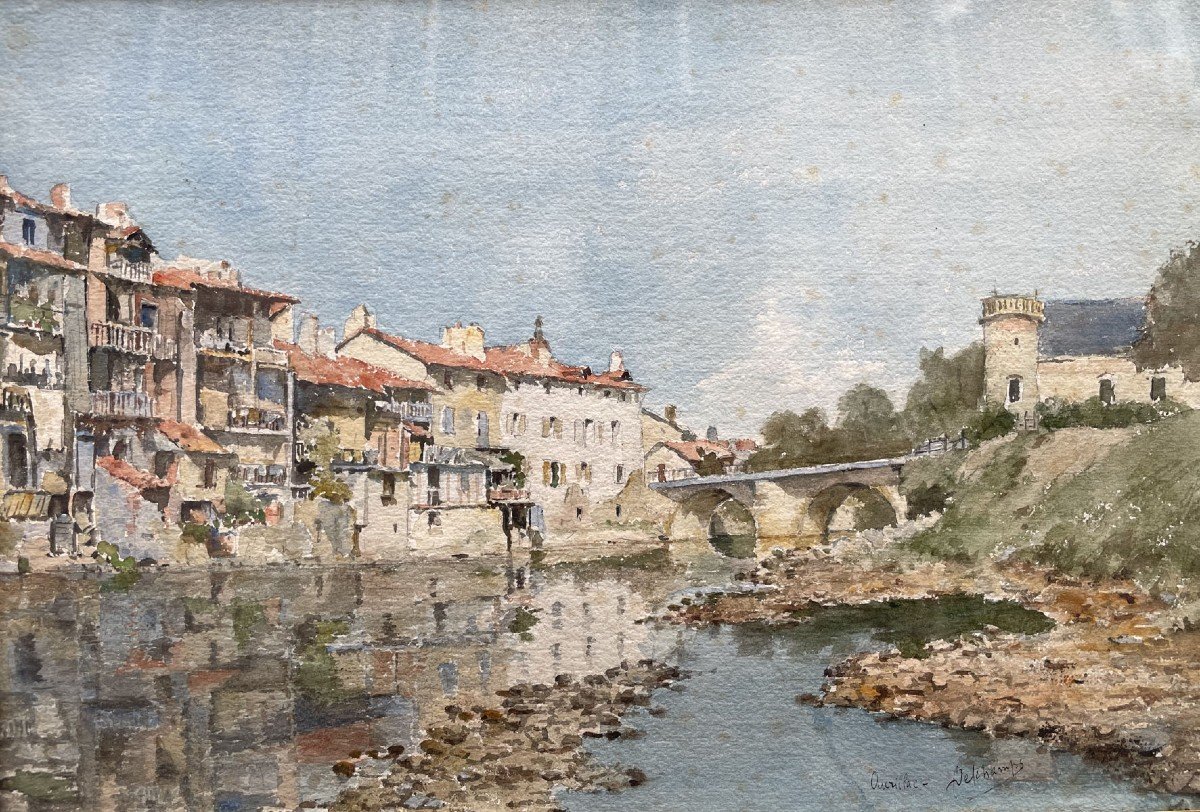 A Watercolor, View Of Aurillac By L Deschamps -photo-2