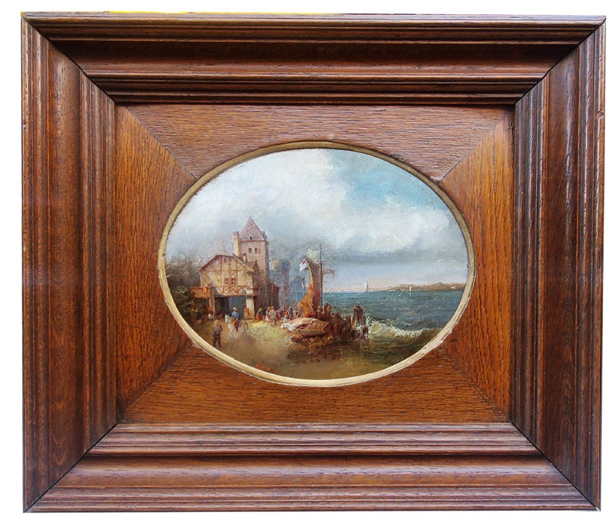 A Pair Of Oils On Wood, Seaside Villages By Huron-photo-2