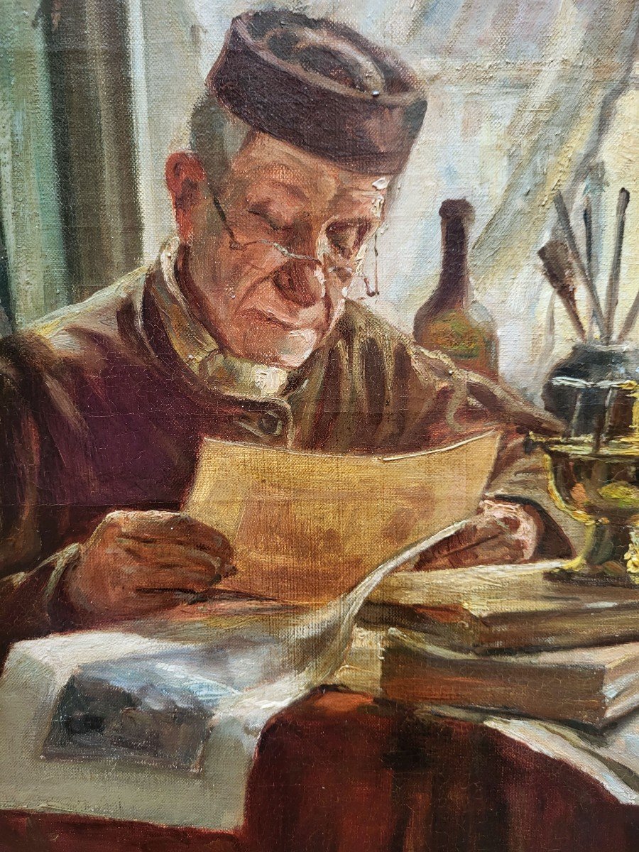 Oil On Canvas, The Scholar Signed J Landon Acken -photo-3