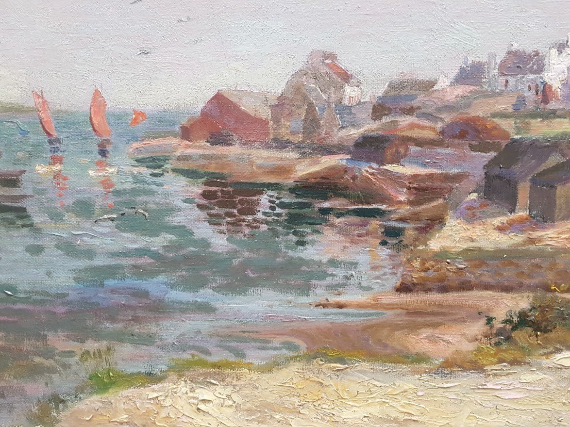 Une Huile Sur Toile "bord De Mer Breton" Par Charles Peyrard-photo-3