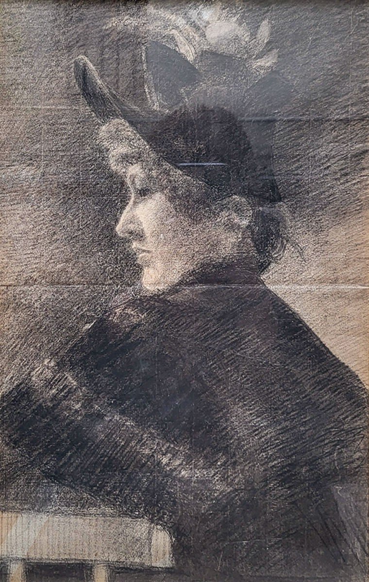 Charcoal, Elegante With A Hat By Norbert Goeneutte -photo-2