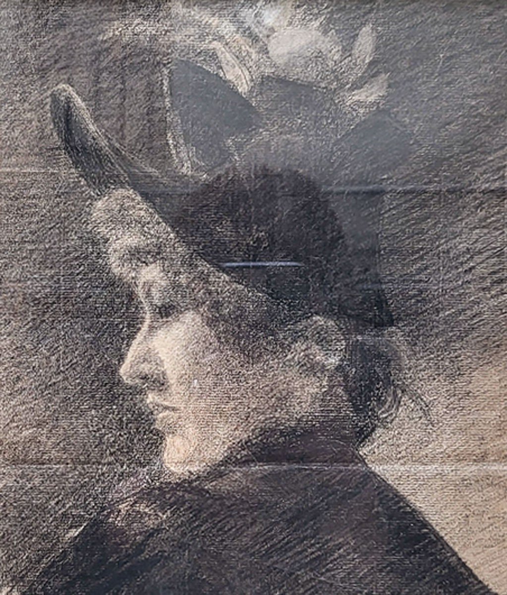 Charcoal, Elegante With A Hat By Norbert Goeneutte -photo-3