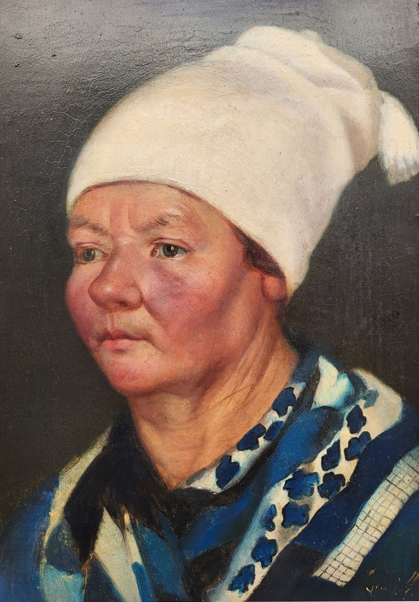 Oil On Panel, Portrait Of A Peasant Woman, 19th Century -photo-2