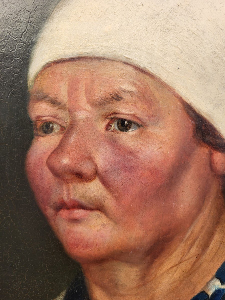 Oil On Panel, Portrait Of A Peasant Woman, 19th Century -photo-3