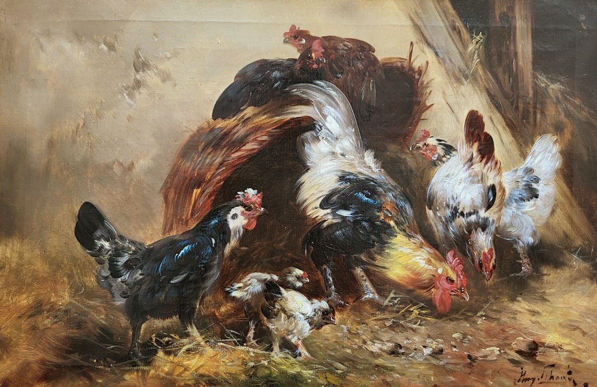 Huiles Sur Toiles, Basse-cour, Poules Et Coqs Par Henri Schouten-photo-2