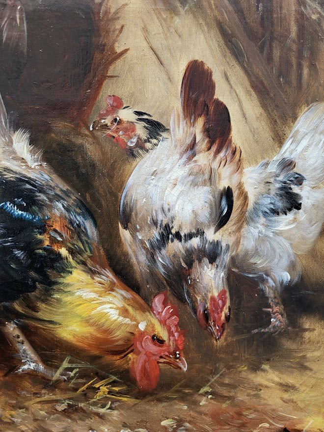 Huiles Sur Toiles, Basse-cour, Poules Et Coqs Par Henri Schouten-photo-4