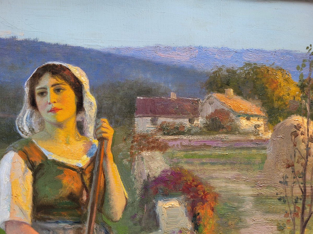 Oil On Canvas, Woman In A Flower Garden By Jean Beauduin-photo-4