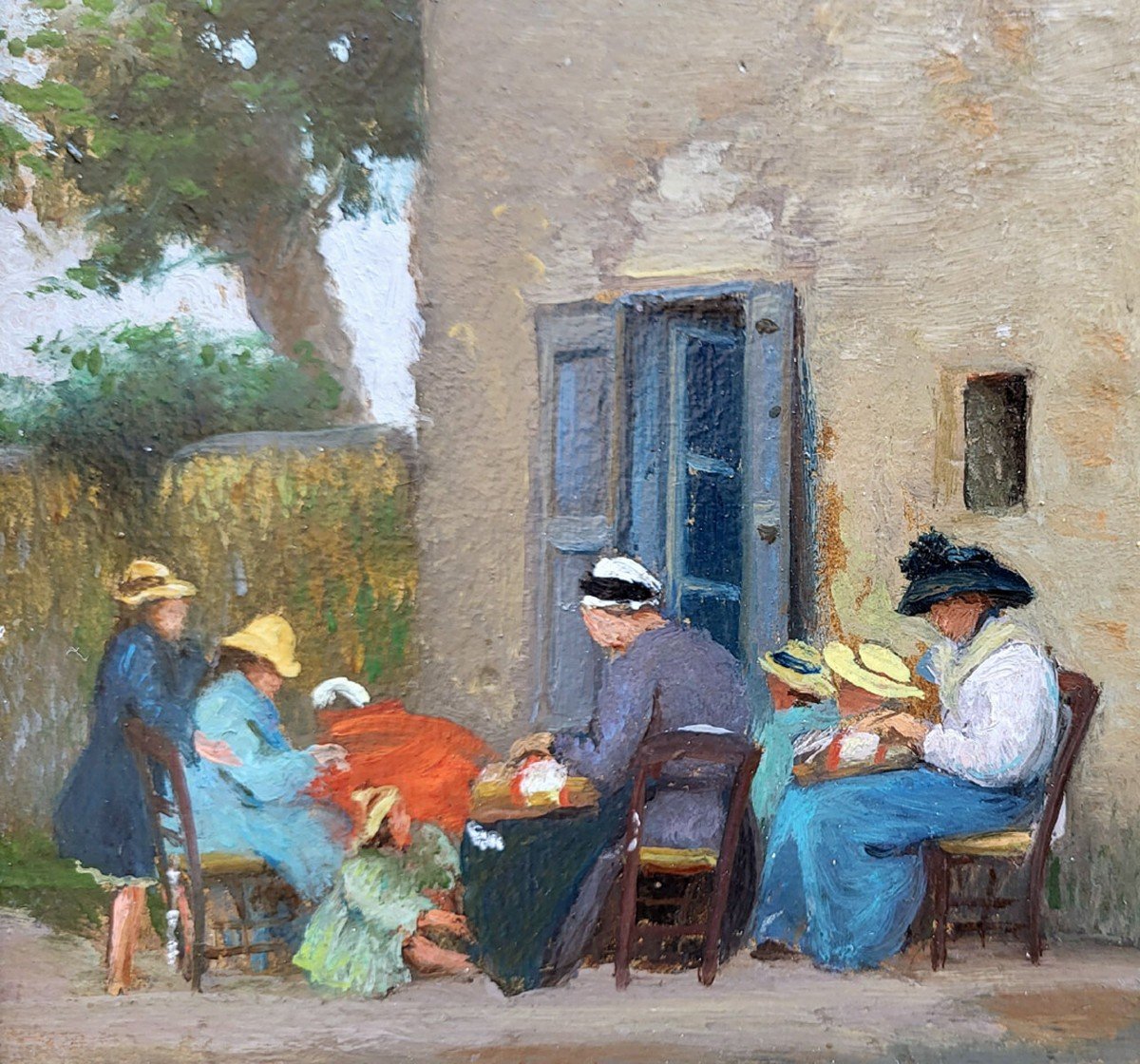 An Oil On Cato, Family Scene On The Farm By Gustave Poetzsch  -photo-3