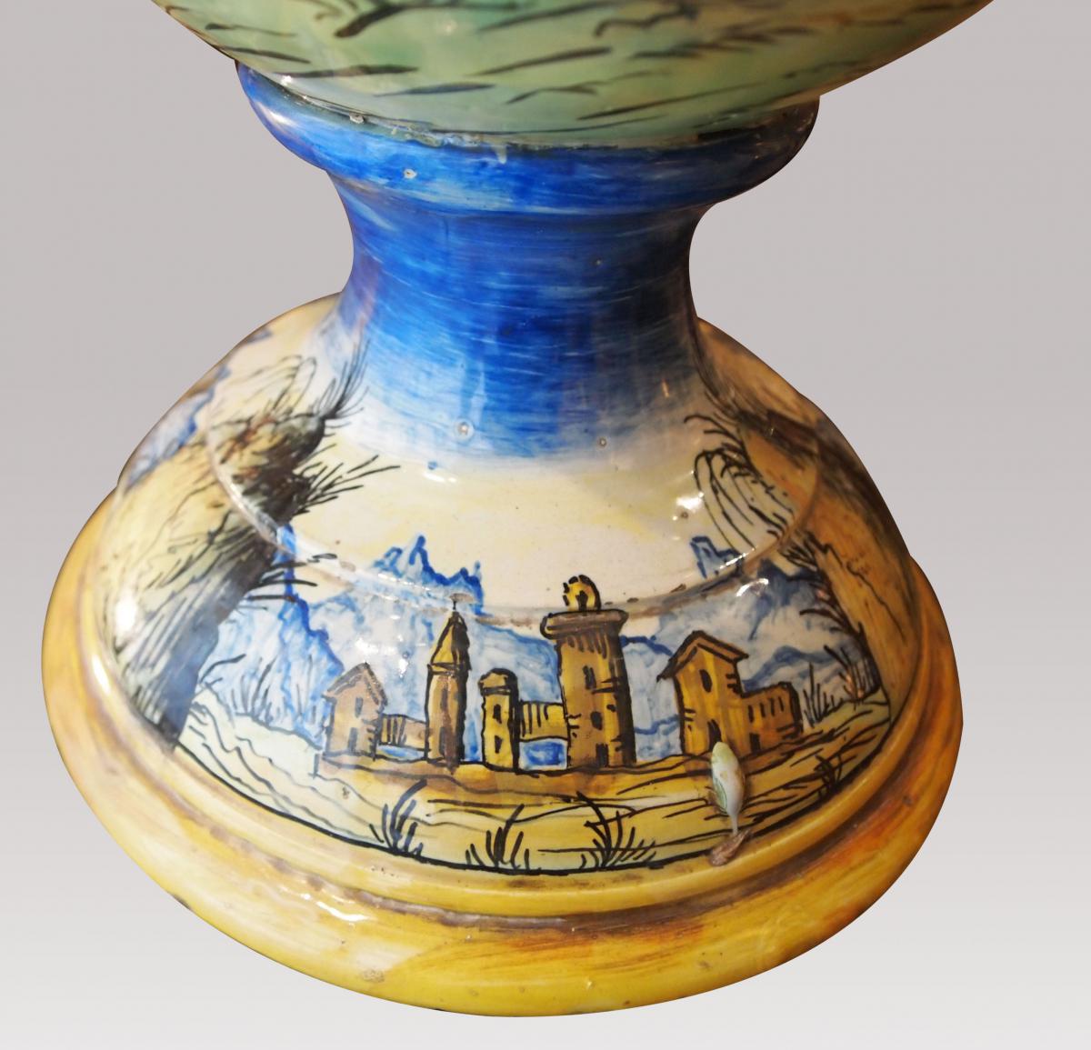 Great Pair Of Vases Of Urbino, Mid 19th-photo-3
