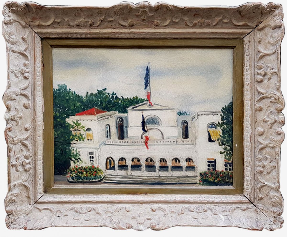 An Oil On Canvas, Town Hall By Elisée Maclet