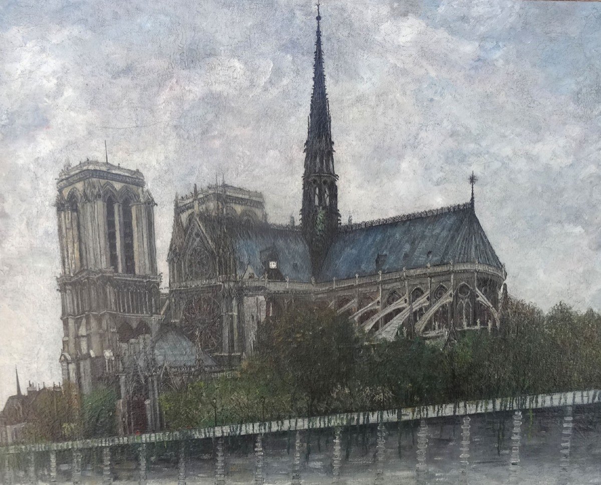 Grande Huile Sur Toile  , Notre Dame de Paris  par Pierre Farge -photo-2