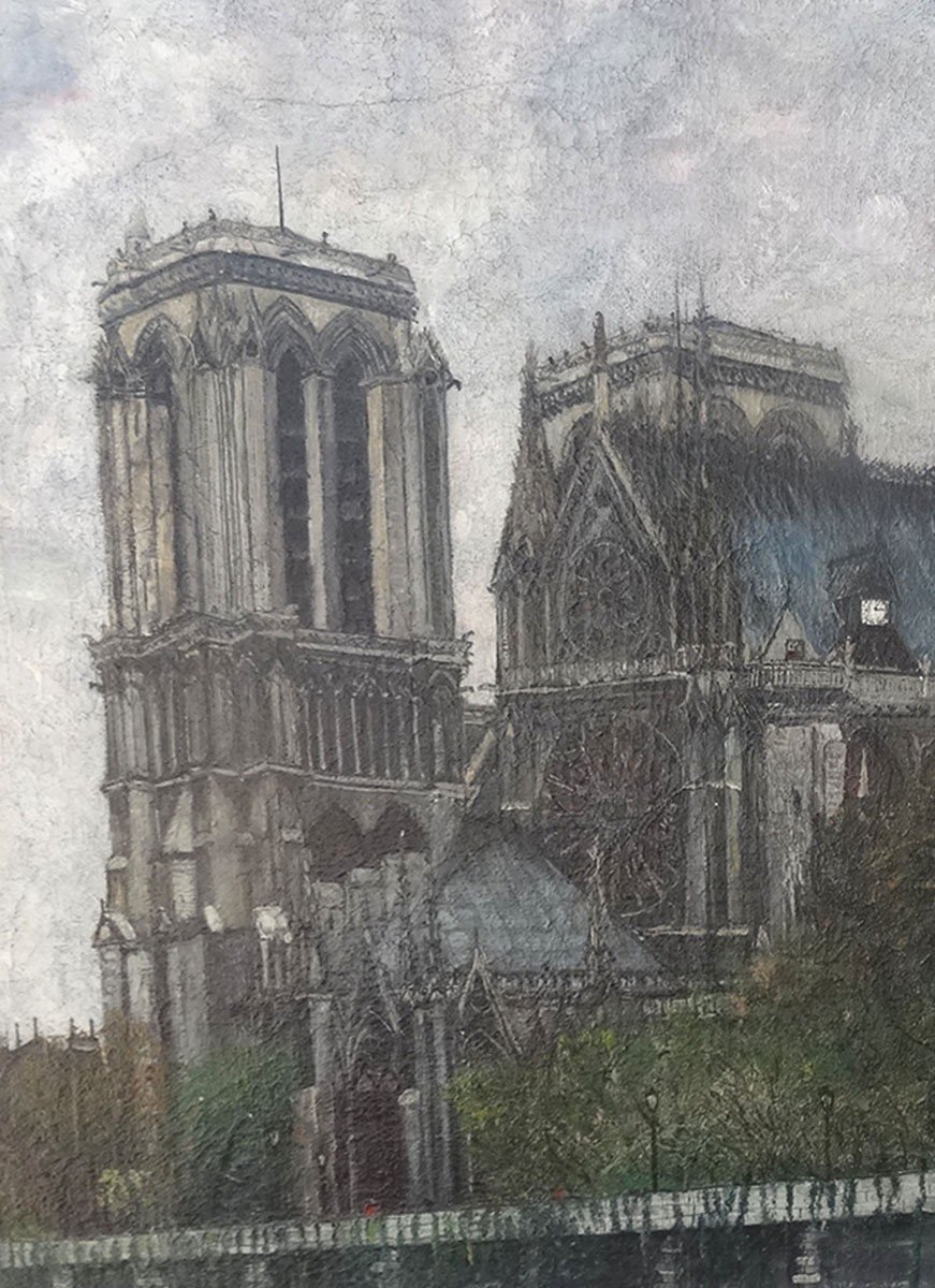 Grande Huile Sur Toile  , Notre Dame de Paris  par Pierre Farge -photo-3