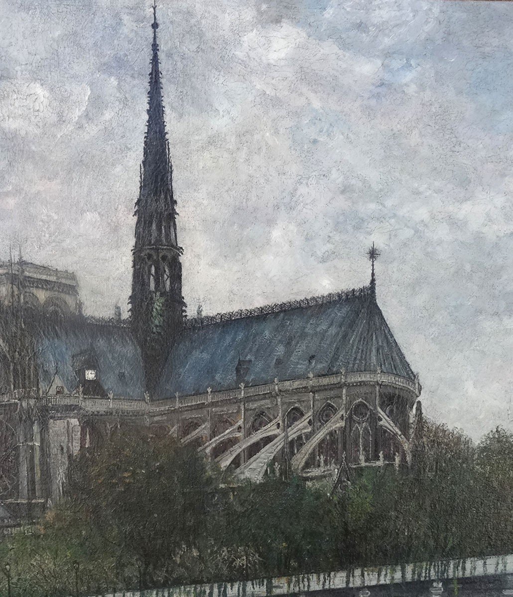 Grande Huile Sur Toile  , Notre Dame de Paris  par Pierre Farge -photo-4