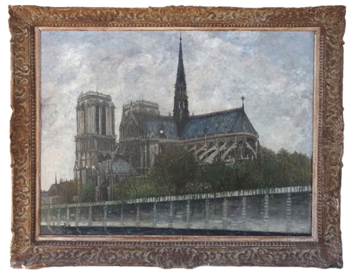 Grande Huile Sur Toile  , Notre Dame de Paris  par Pierre Farge 