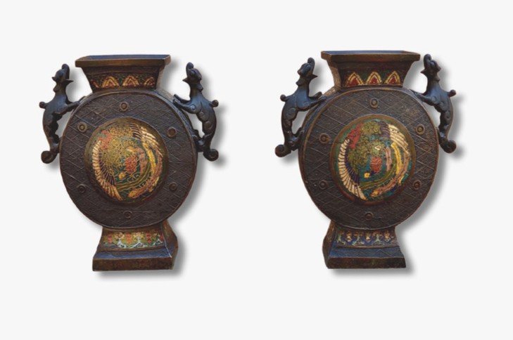 Pair Of Cloisonés Vases, Japan, 1900