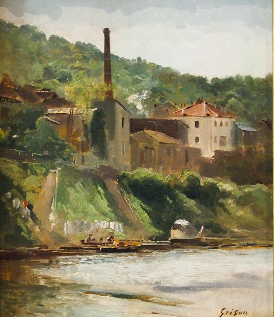  Huile Sur Toile Paysage Avec Usine Par François Adolphe Grison-photo-2