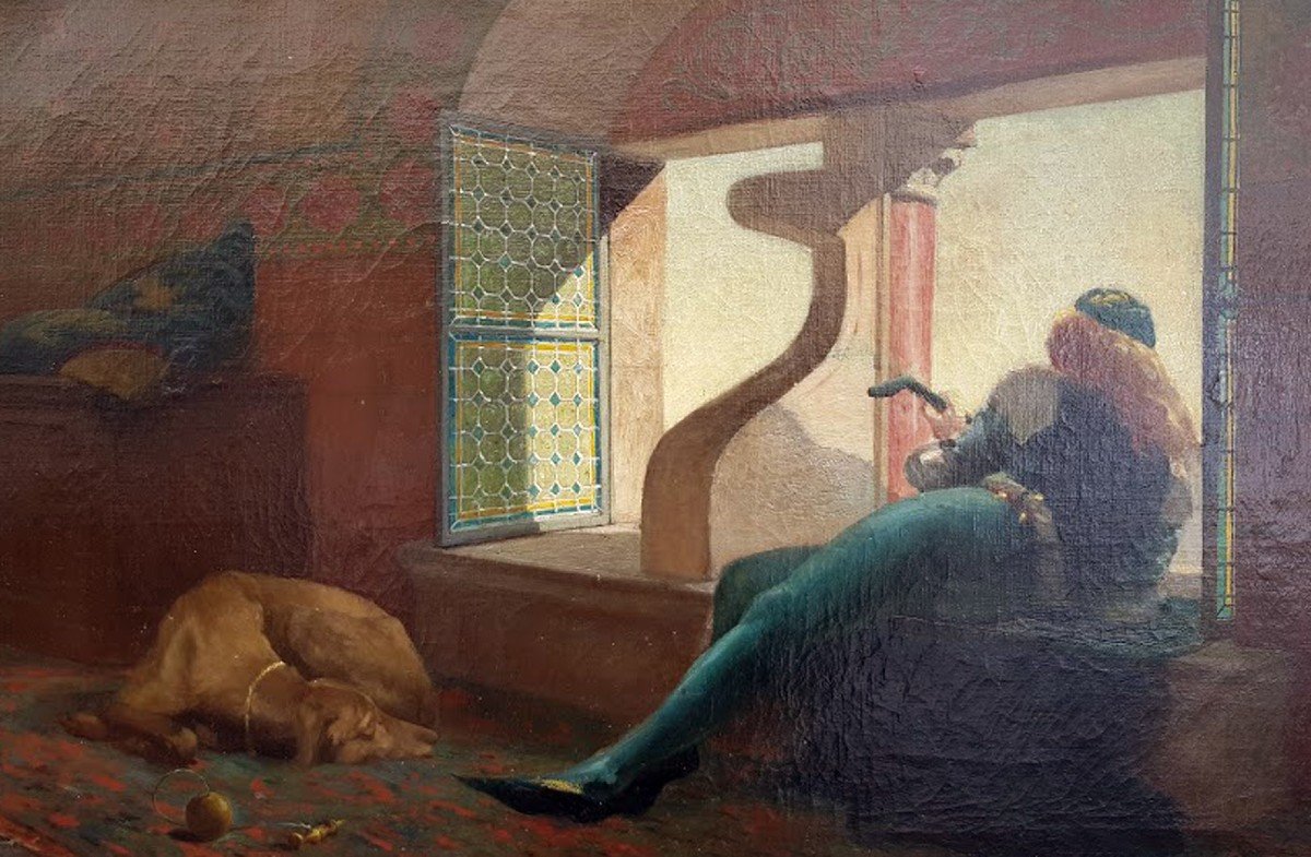 Oil On Canvas, Troubadour At The Window By Léon Maxime Faivre-photo-2