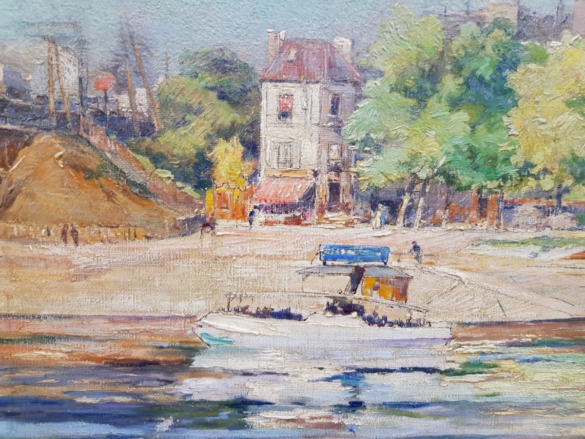 Oil On Canvas, Port Asnière By Gillot And Houbron-photo-3