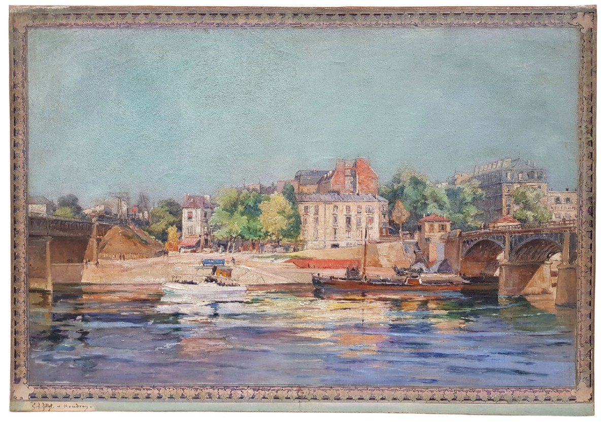 Oil On Canvas, Port Asnière By Gillot And Houbron