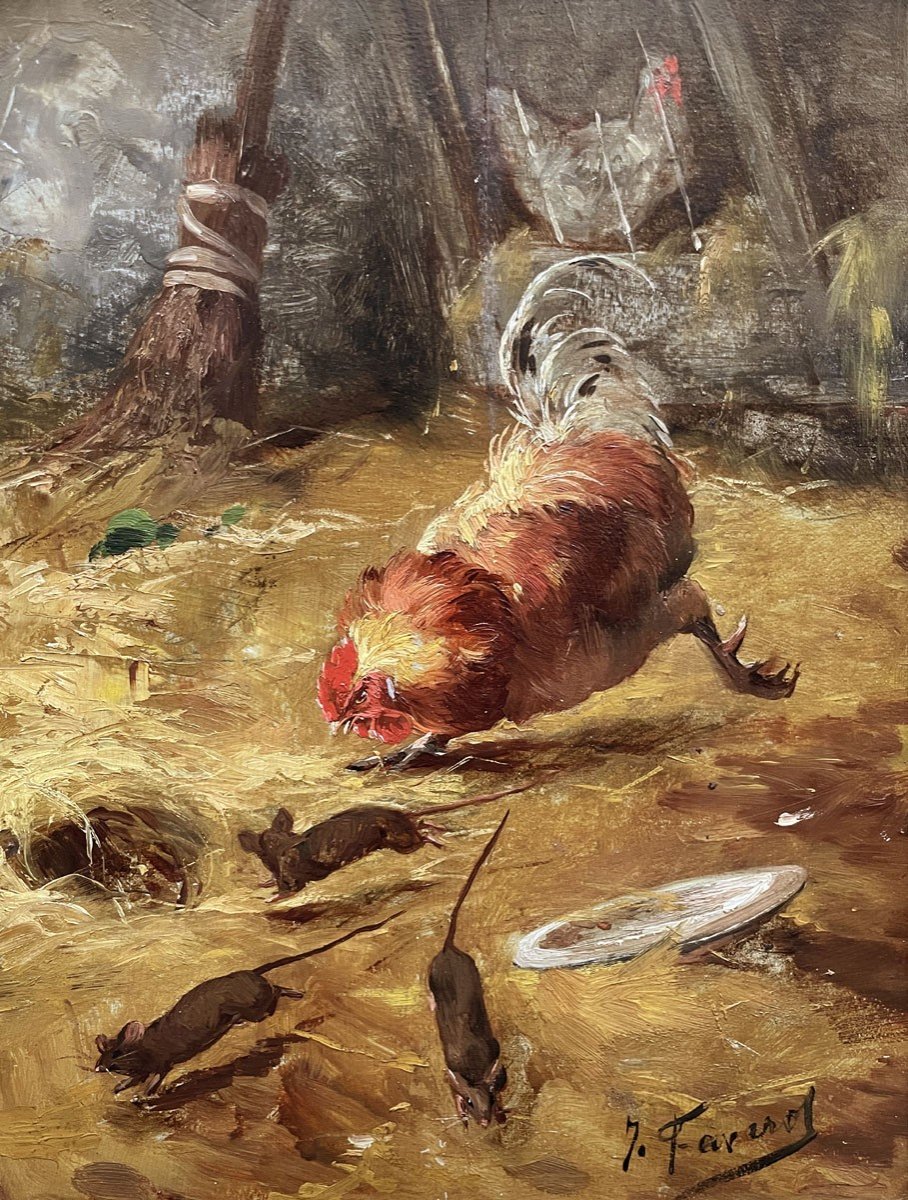 Oil On Panel, Cock Hunter By Joseph Faverot-photo-4