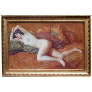 An Oil On Canvas, Naked Woman On Sofa By Albert Charpentier