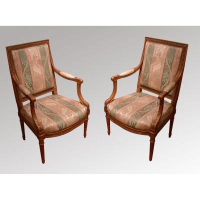 Paire De Fauteuils En Bois Doré Style Louis XVI