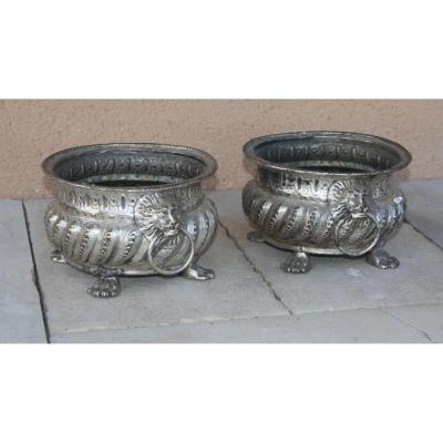 Pair Of Planters In Plated, End 18th Century