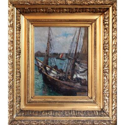 Oil On Canvas, Boats By Marie-antoinette Amennecier, Late Nineteenth Early Twentieth