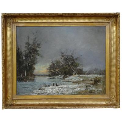 Oil On Canvas, Snow Landscape, Late 19th Early 20th