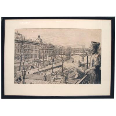 Black Pencil, Balcony On The Seine By O. Heindbrinck