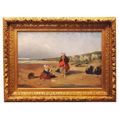 Oil On Canvas, Bretonne, Young Girl On Sea Side 