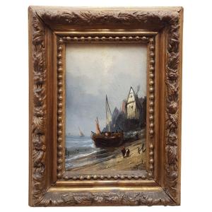 Small Oil On Wood, Marine By Auguste Vyaret
