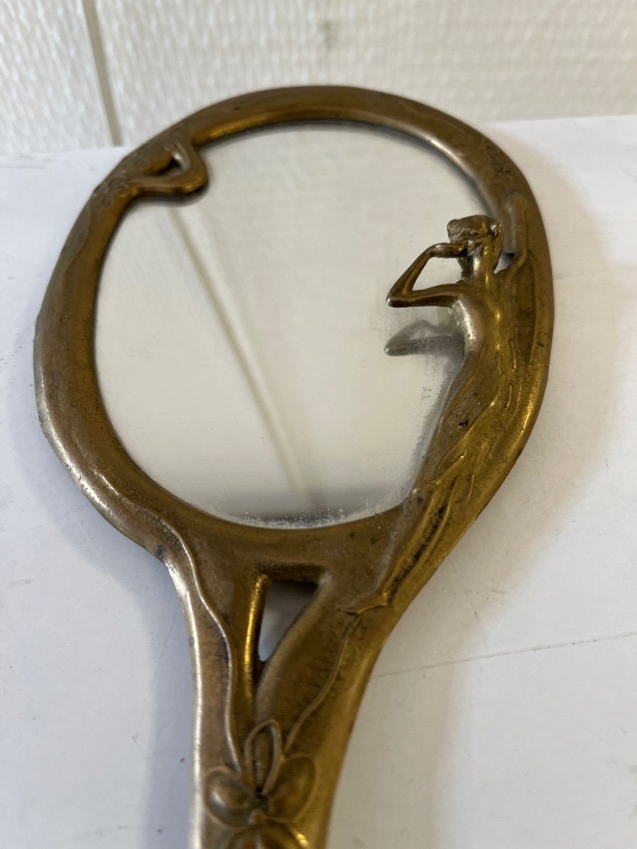 Art Nouveau Bronze Hand Mirror-photo-2