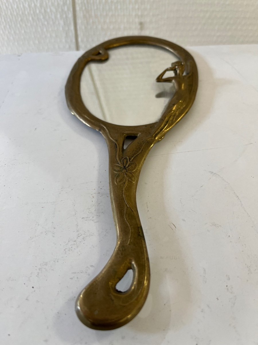 Art Nouveau Bronze Hand Mirror-photo-3
