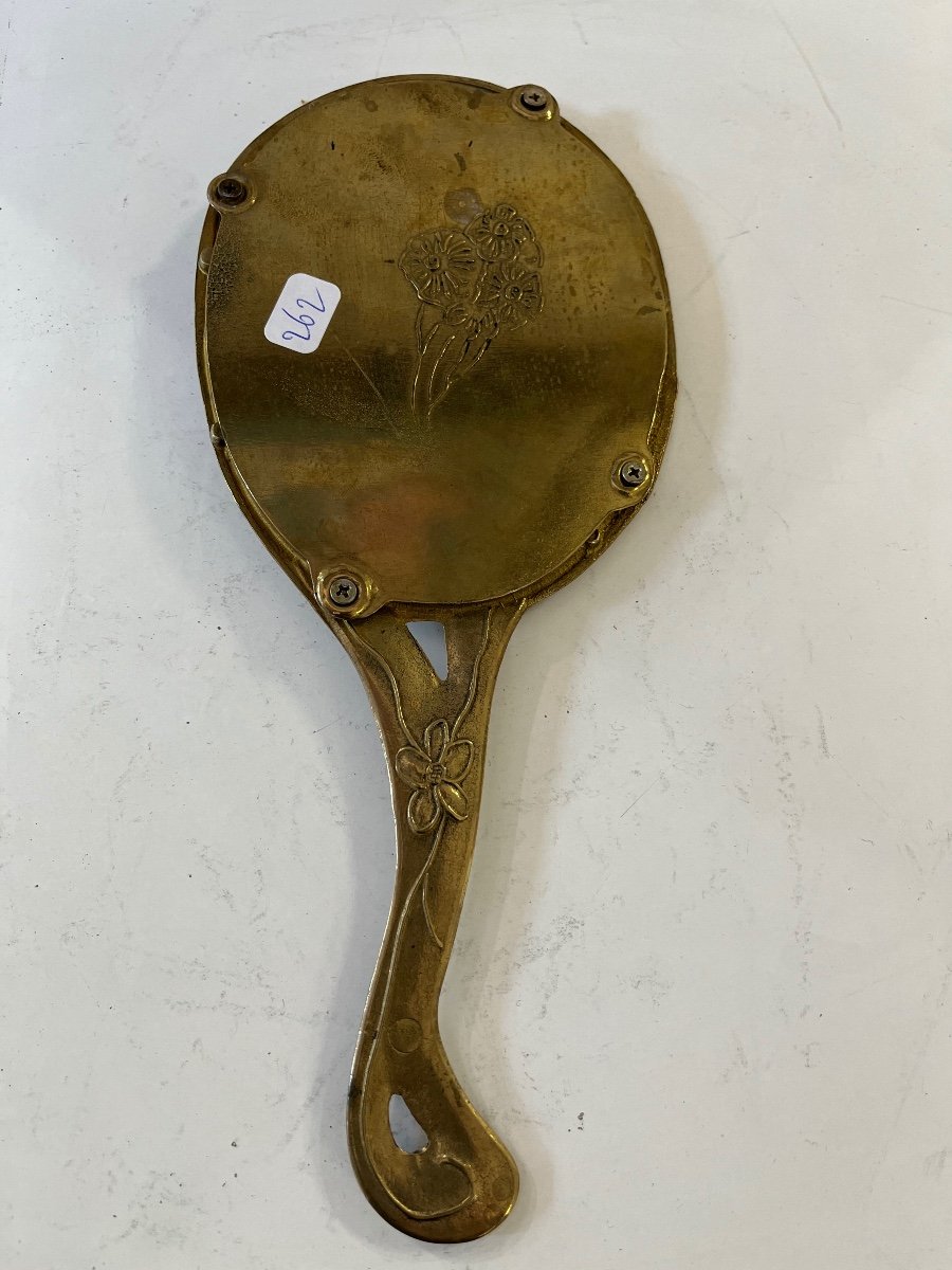 Art Nouveau Bronze Hand Mirror-photo-4