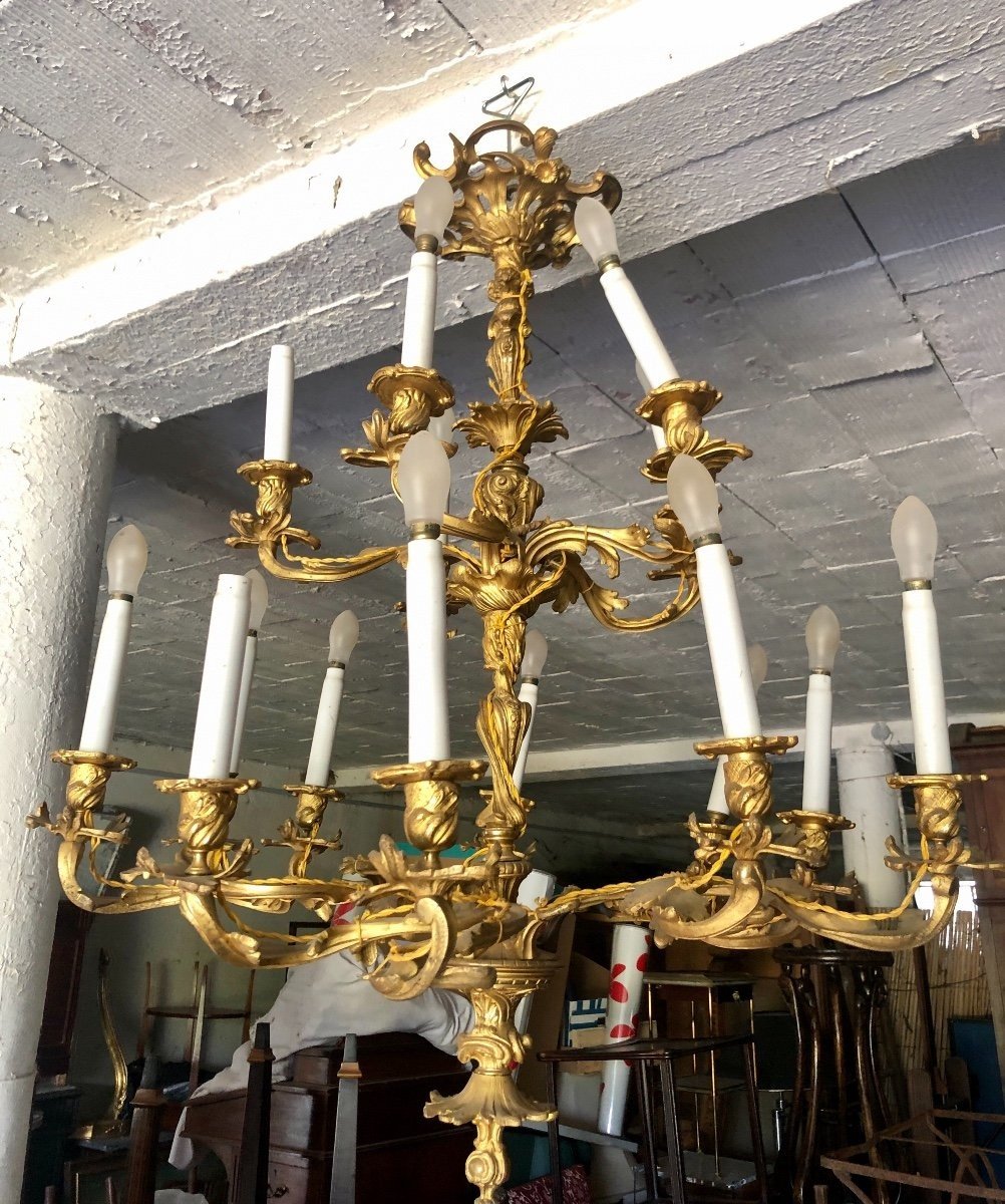 Louis XV Rocaille Style Gilded Bronze Chandelier -photo-2