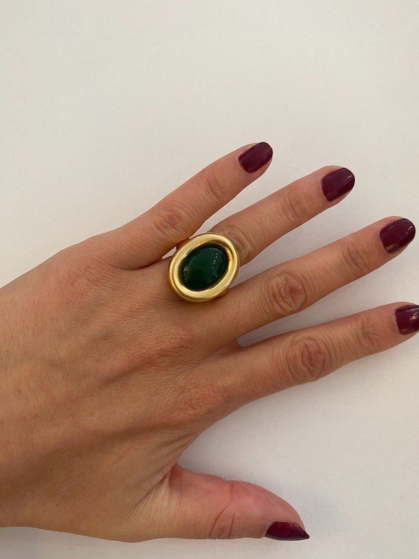 Oval Ring In Gold And Nephrite Jade Stone-photo-2