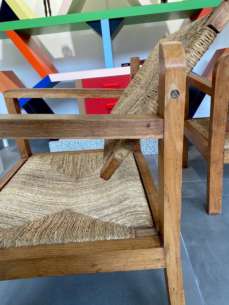 Paire de fauteuils en bois et paille - Années 1950-photo-3